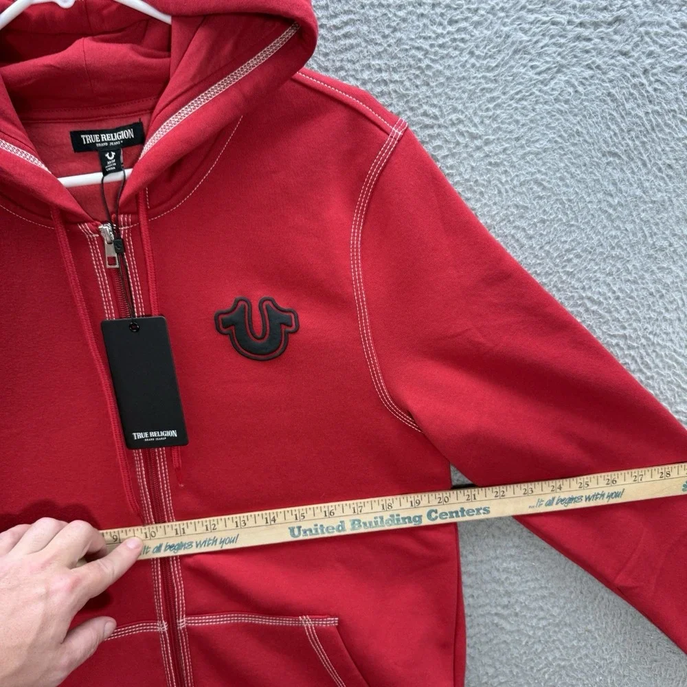True Religion Sweatshirt Adult Medium Red Full Zip Hoodie Buddha MSRP $124 NEW